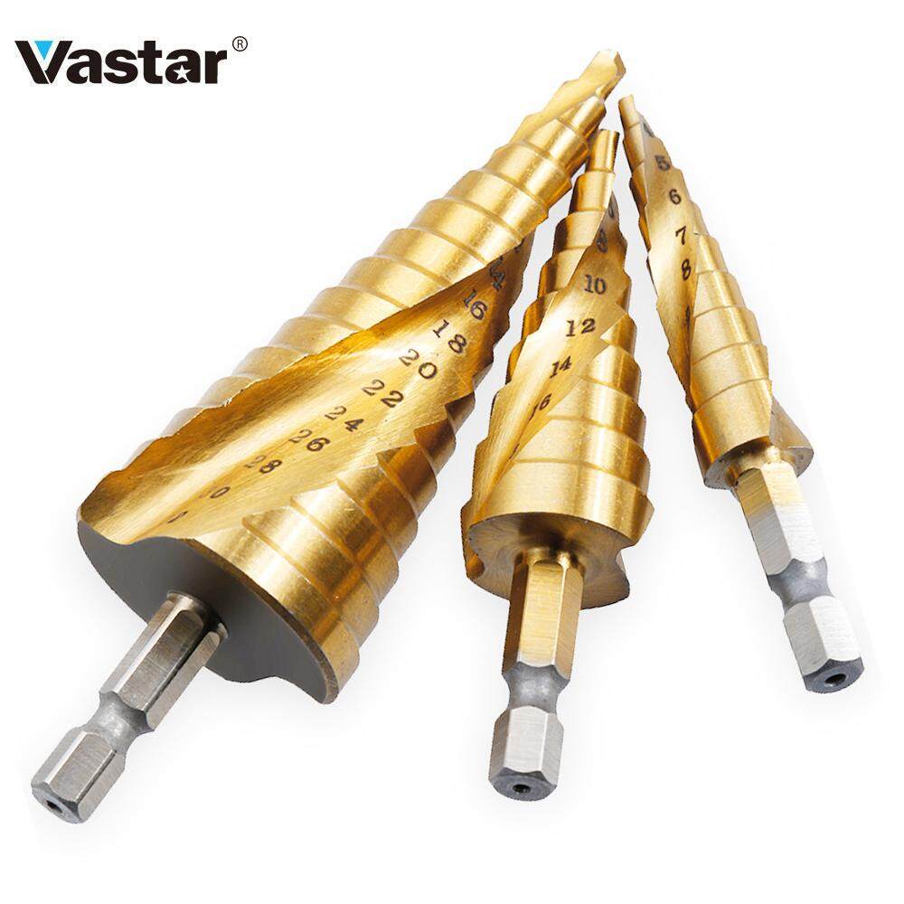 Vastar Triangle handle Step drill set 3pcs 4-12/20/32mm HSS Spiral Grooved Center Drill Bit Solid Carbide Mini Drill Titanium Step Cone Drill