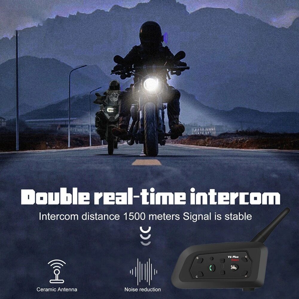 V6 Plus Bluetooth Motorcycle Helmet Intercom 1200M Headset for 6 Riders Waterproof BT Interphone Communicator