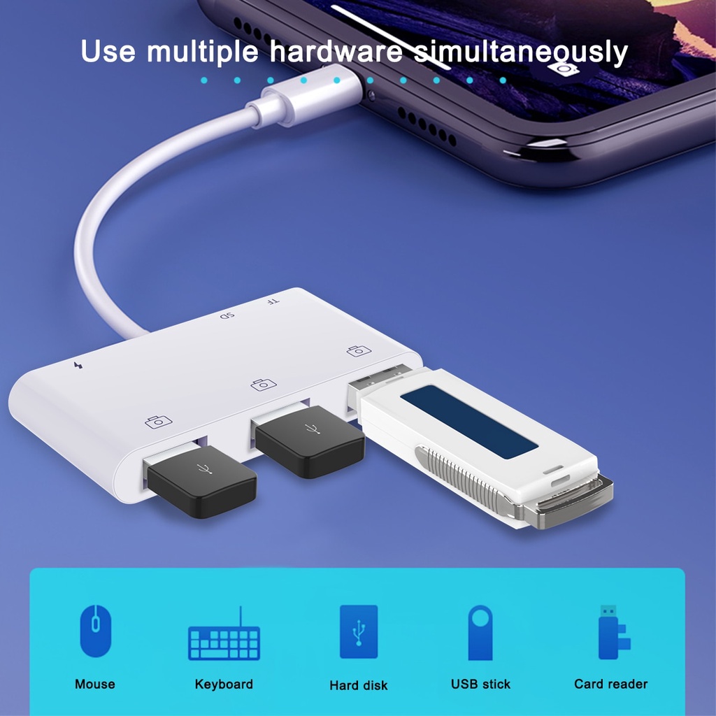 6 in 1 Lightning to USB OTG Card Reader SD/TF/USB Adapter lightning to Camera Connection Adapter for iPhone 14 13 12 11 Pro 8 X