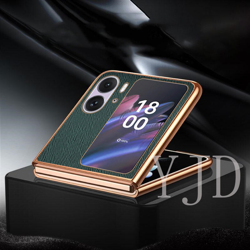 YJD Case For OPPO Find N2 Flip Solid Color Leather Electroplated Edge Shockproof  Phone Case