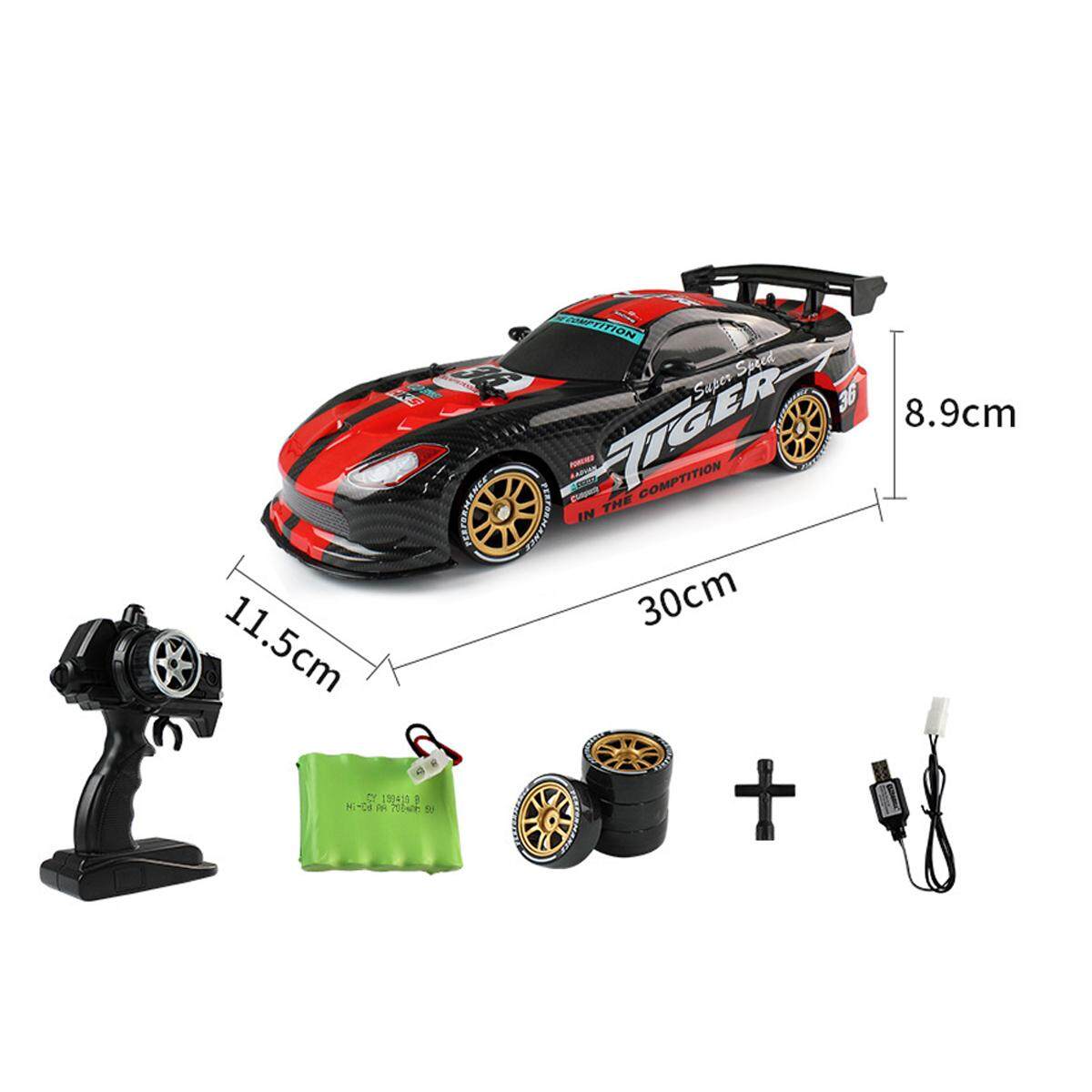 1/16 Mobil Drift RC Keren Lampu LED USB 2.4G Tinggi Kecepatan Remote Kontrol Mobil Balap