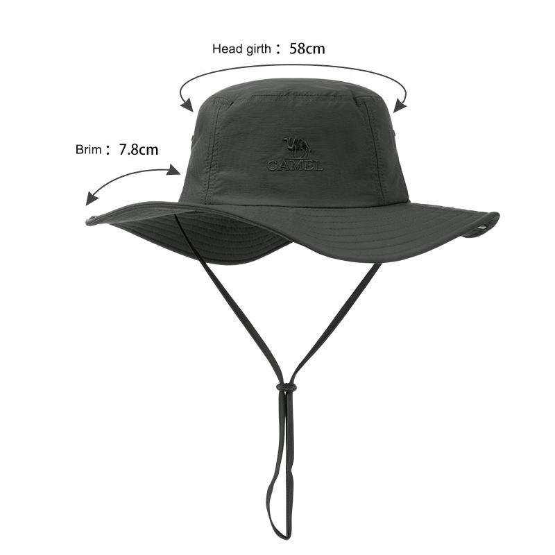 Camel outdoor large brim fisherman hat UPF 40+ sunscreen sweat absorption big hat