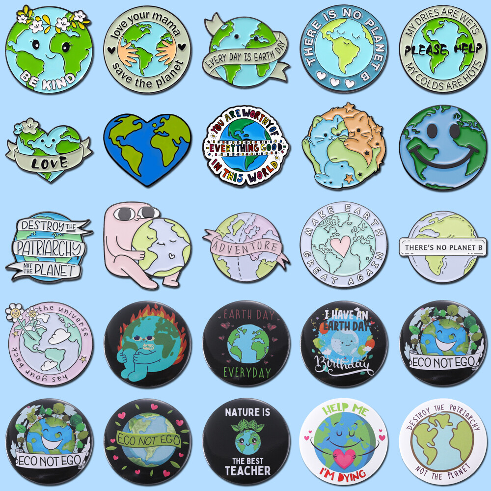 Ghim Cài Huy Hiệu Save The Planet Tráng Men