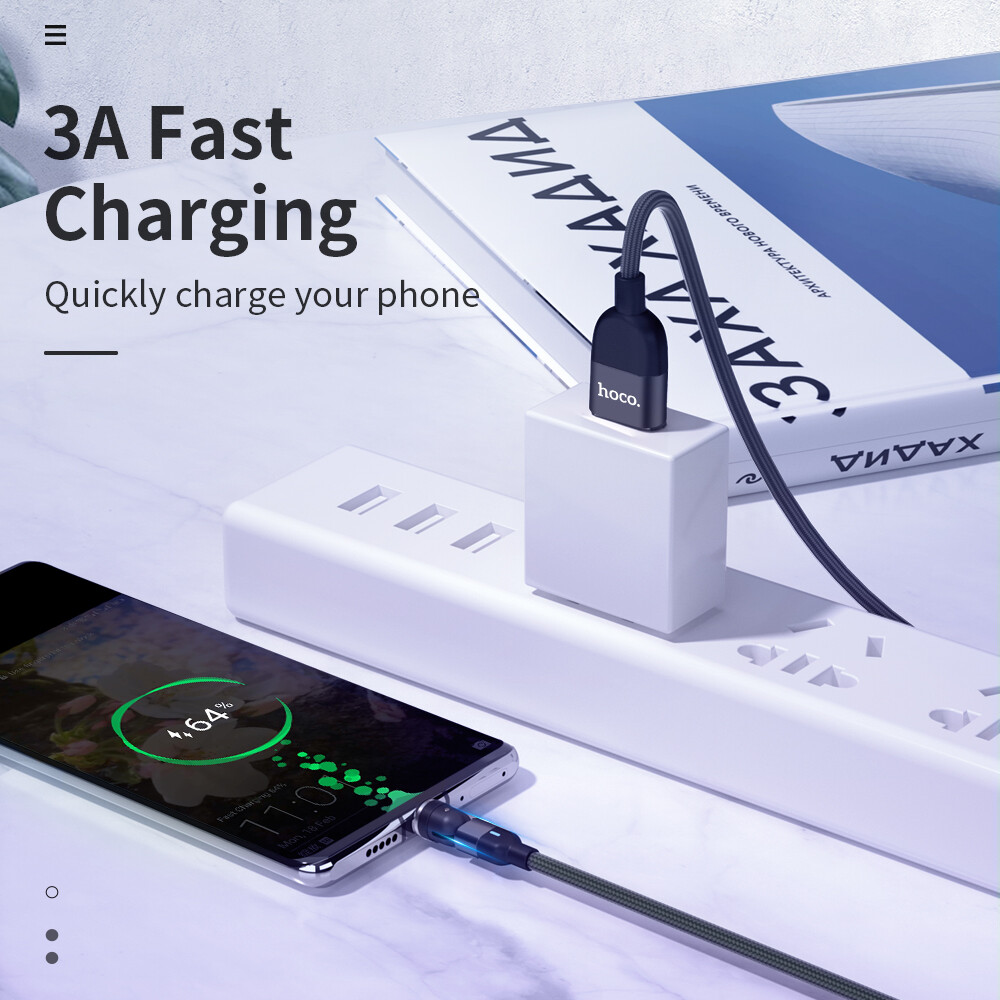 Cáp Nam Châm Hoco 3 Trong 1, Đầu Tròn Sạc Nhanh 3A Xoay Type-C /Micro USB/Chiếu Sáng Cho iPhone HUAWEI OPPO ViVO