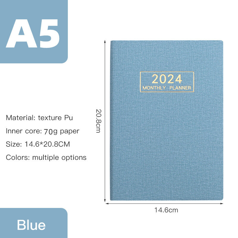 A5 Pearlescent Cover Schedule Book 2024 Plan Book Efficiency Manual Monthly Plan TO DO Plan Book Notebook Diary Book Starlight/cloth pattern Dark School Office Stationery Gift
