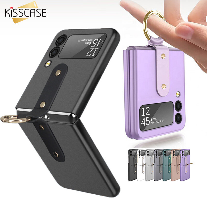 KISSCASE For Samsung Galaxy Z Flip4 5G Flip3 Case Luxury Ultra-Thin Matte Ring Case For Samsung Galaxy Z Flip 4 Flip 3 5G Finger Ring Buckle Holder Cover Z Flip 4 5G ZFlip3 Hard PC Shell Case