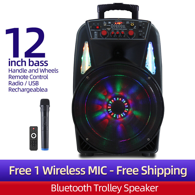 500W Portable Trolley Speaker Karaoke +2 Mic(Choose) Outdoor Bluetooth PA System Street Performances Square Dance Move Retractable Handle, Wheels,USB Audio Input