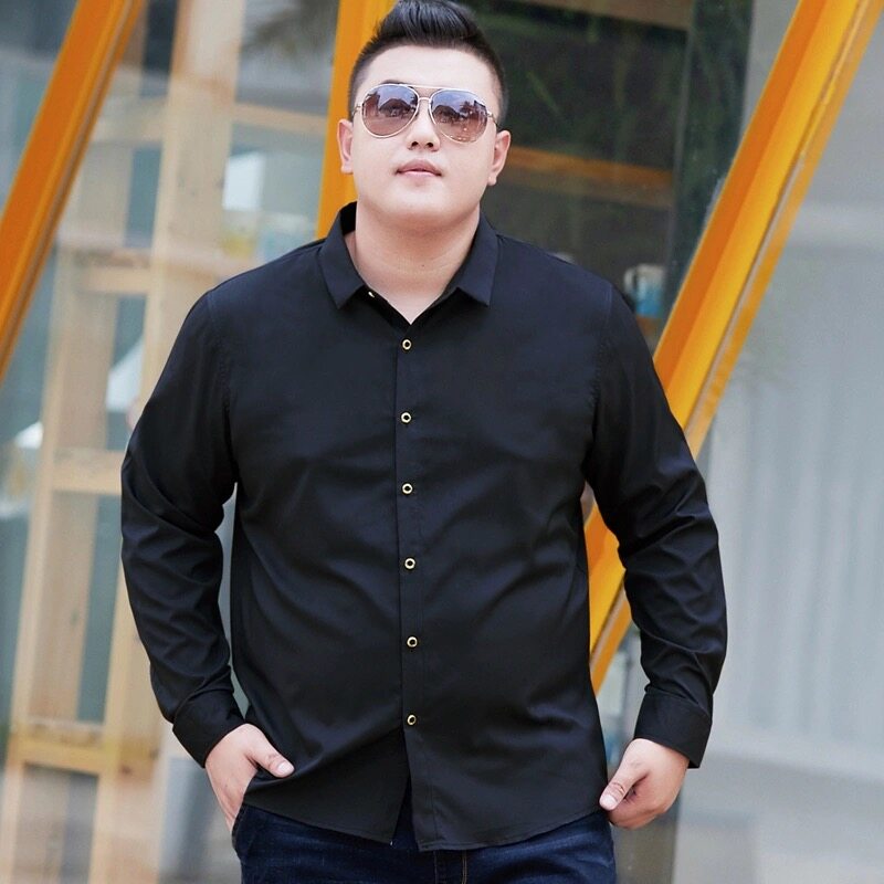 【M-7XL】130KG Can Wear Large Fat Oversize Big Plus Size Mens Solid Color Long Sleeve Shirt Thin Loose Fashion Casual Top For Men Spring