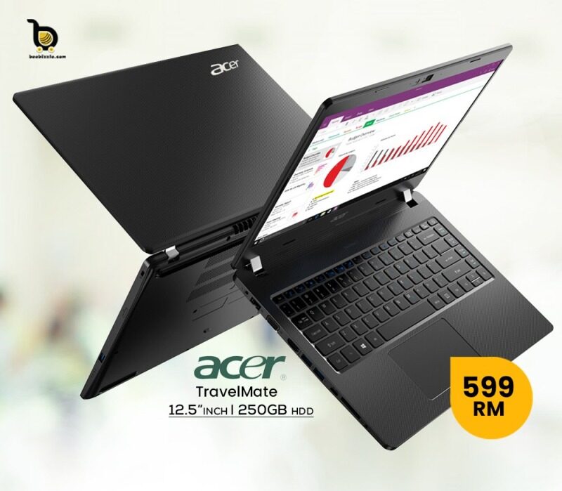 Acer TravelMate HD Laptop, Intel Processor, 4GB RAM, 250GB HDD, Intel HD Graphics, WiFi, HDMI, Windows 10. Malaysia