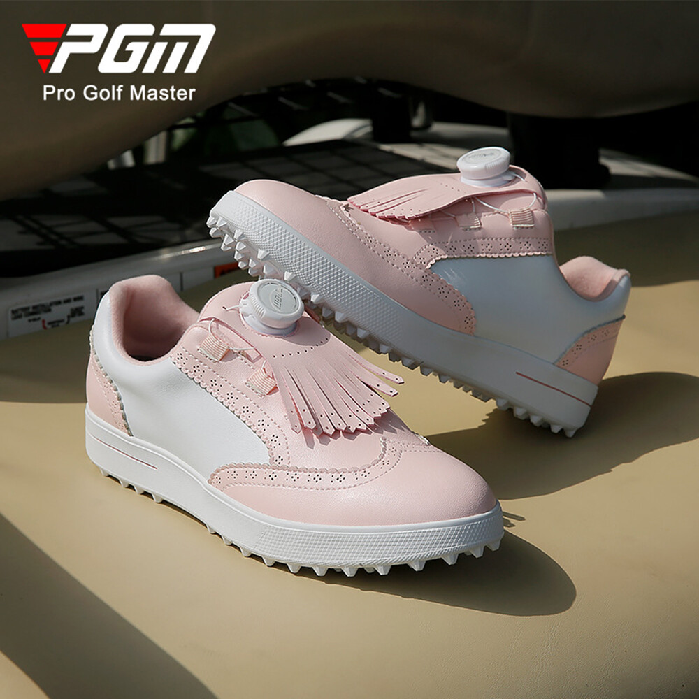 Pgm Women’s Golf Shoes Removable Studs Waterproof Non slip Buttons Sports Shoes White Casual Microfiber Leather