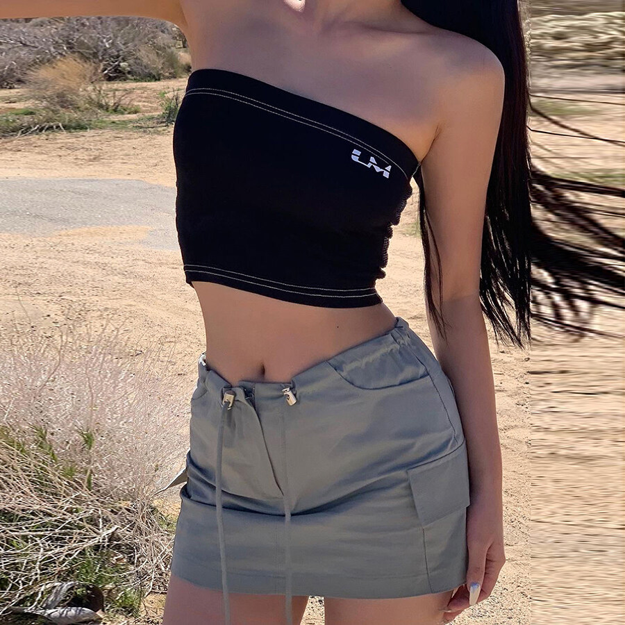Cutenew Thời Trang Mát Mẻ phong cách đường phố Womens đàn hồi cao dây rút eo Mỏng Mini chân váy chữ A Đồng Bằng Giản Dị ĐẦM MÙA HÈ