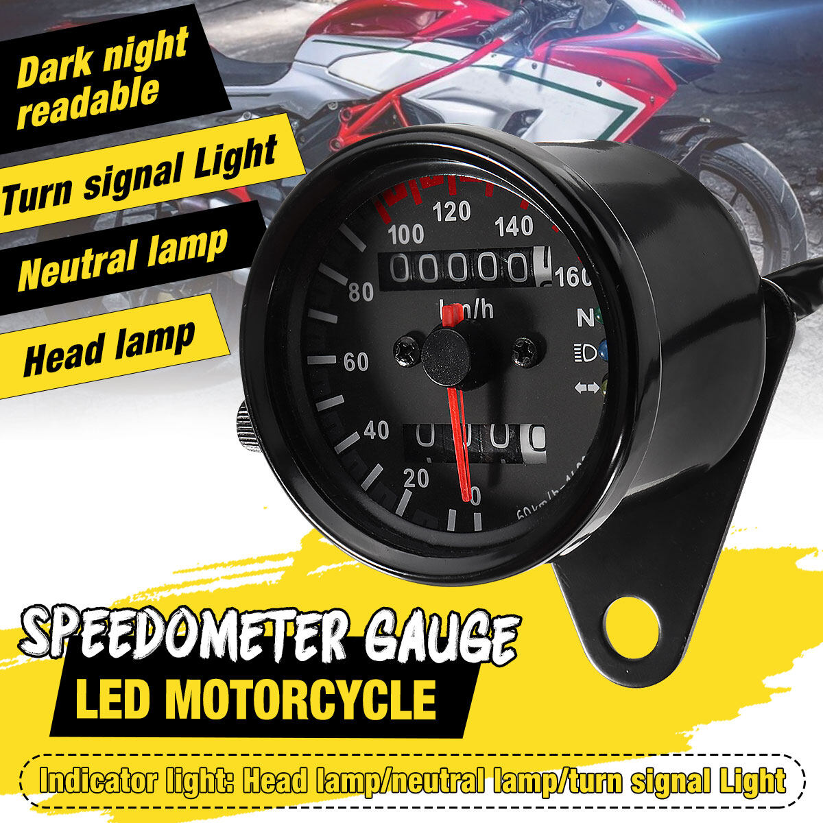 Universal Black Motorcycle Dual Odometer Speedometer Gauge Meter Backlight New#