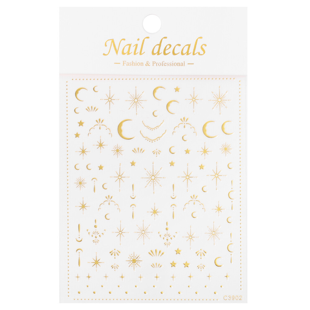 Dorisna 3D Nail Art Sticker Moon Star Sparkly Glitter Geometry Slider Metal Nail Decal Gold Star Nail Sticker