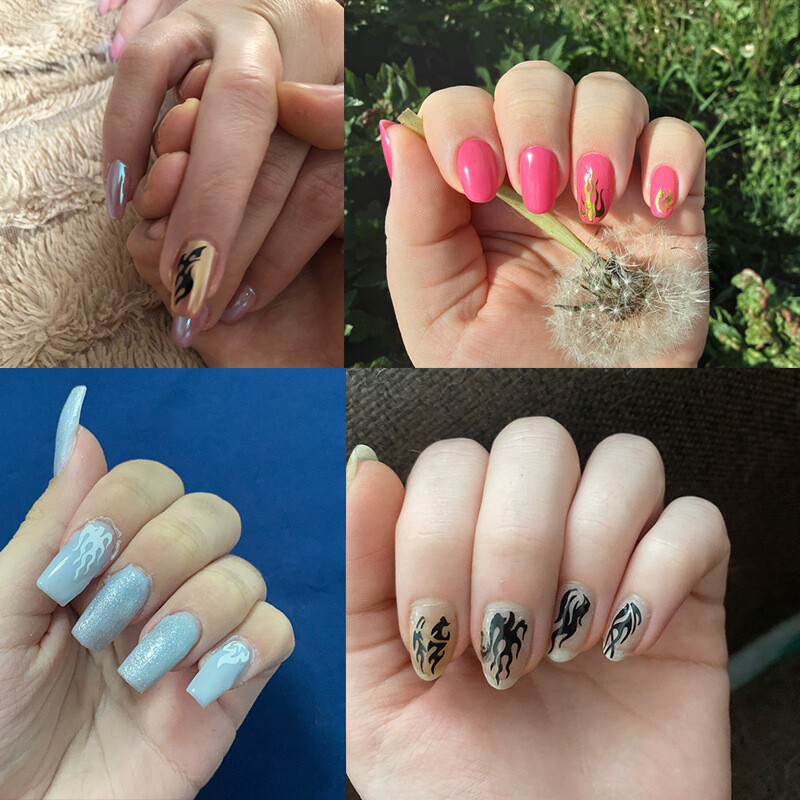 【QIAONSHOP】miếng Dán Móng Lửa Hình Ba Chiều, 3d, Ngọn Lửa Lửa, Thanh Trượt, Vàng, Đen, Mùa Hè, Làm Móng, Đề Can, Tự Làm, Trang Trí Móng Tay, Dụng Cụ Trang Trí