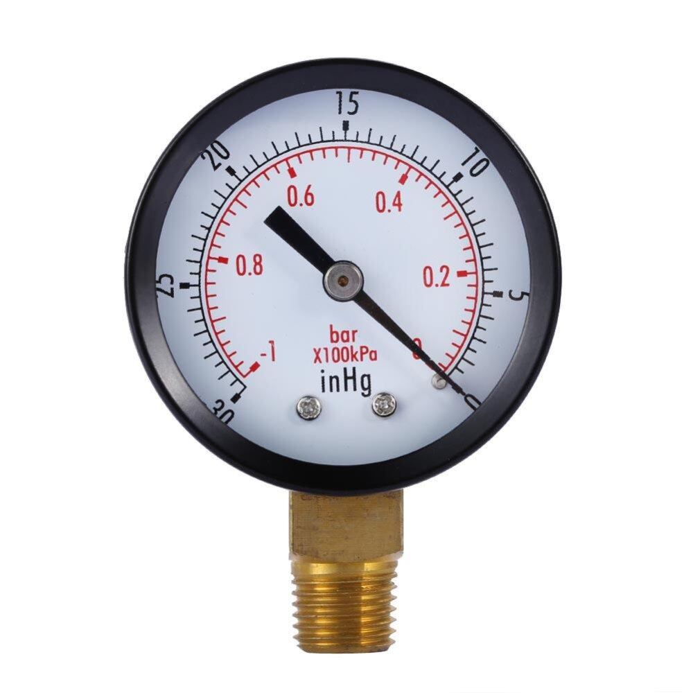 Dry Utility Vacuum Pressure Gauge Blk.Steel 1/4  NPT Lower Mount, -30HG/0PS