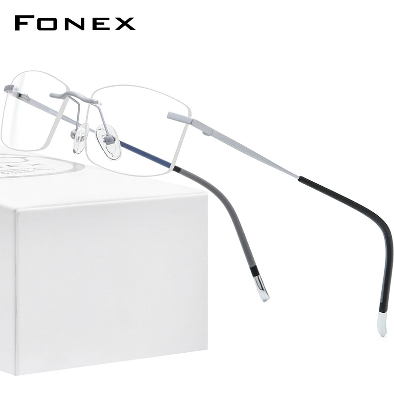 FONEX Rimless Titanium Glasses Men New Square Eyeglasses Frame Women Ultralight Japaness Style Optical Eyewear 9608