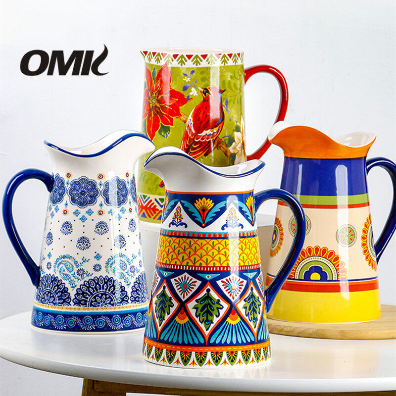 OMK American Style Underglaze Ceramic Cold Water Jug Large Water Pitcher Sealed Vase