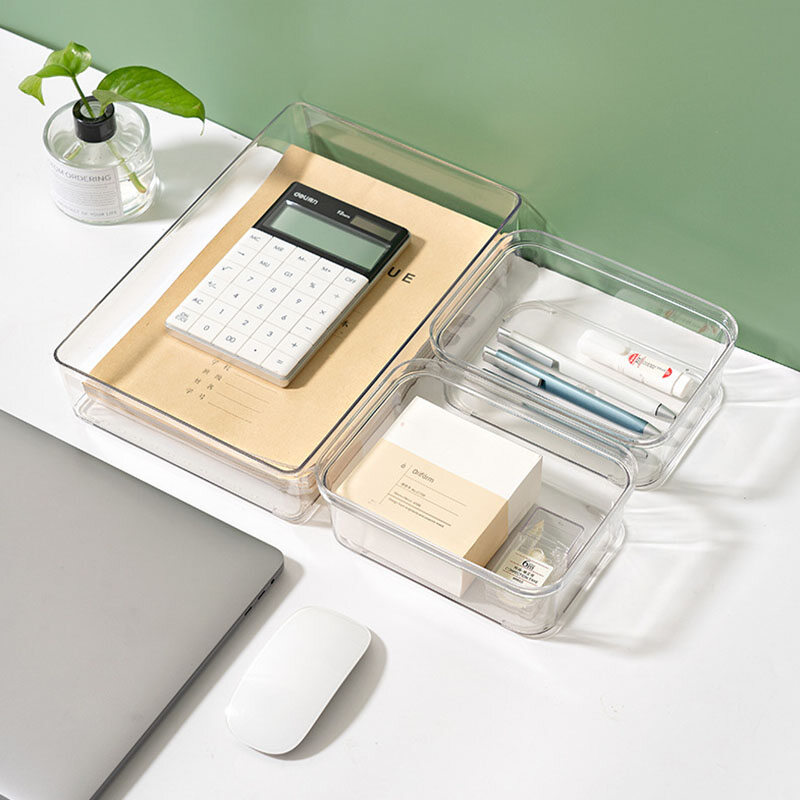 Houseeker Desktop Drawer Storage Box Stationery Divider Kitchen Tableware Organizer Small Box Transparent Plastic Divider Artifact