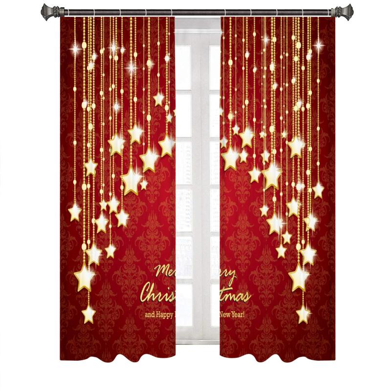 Rèm Cửa Giáng Sinh In Kỹ Thuật Số, 2 Rèm Cửa Rèm Sợi Polyester Thích Hợp Cho Phòng Khách Và Phòng Ngủ