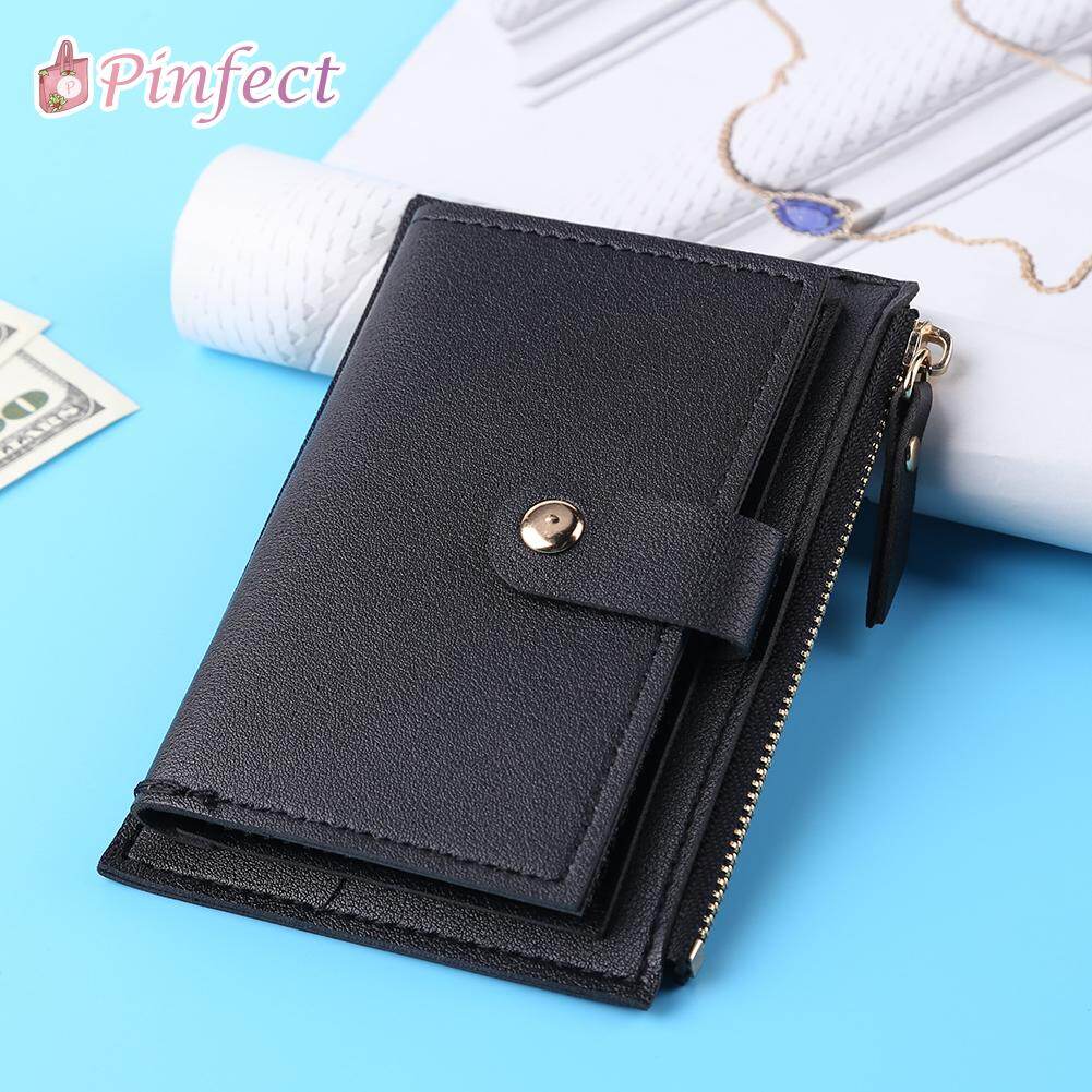 [Pinfect] Fashion Retro Solid Color Short Wallet Women PU Leather Multi-slot Card Holder Mini Clutch Money Bag Korean Casual Female Coin Purse