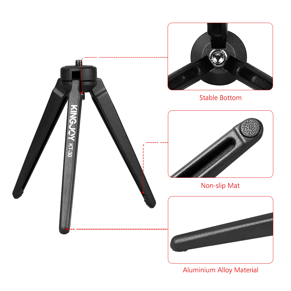 KINGJOY Portable Mini Tripod Stabilizer Stable Aluminium Alloy Desktop Tabletop Three-leg Stand Holder Support Base with 1/4 Inch Screw for GoPro Cameras DSLR Camcorder for Stabilizers of ZHIYUN FEIYU HOHEM DJI MOZA Max. Load Capacity 3kg/6.6Lbs