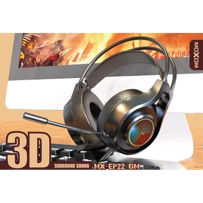 MOXOM MX-EP22 3D Surround Gaming Headset 3.5mm+USB 50mm Drive Wired Stereo RGB Game Headphone with Mic LED Light