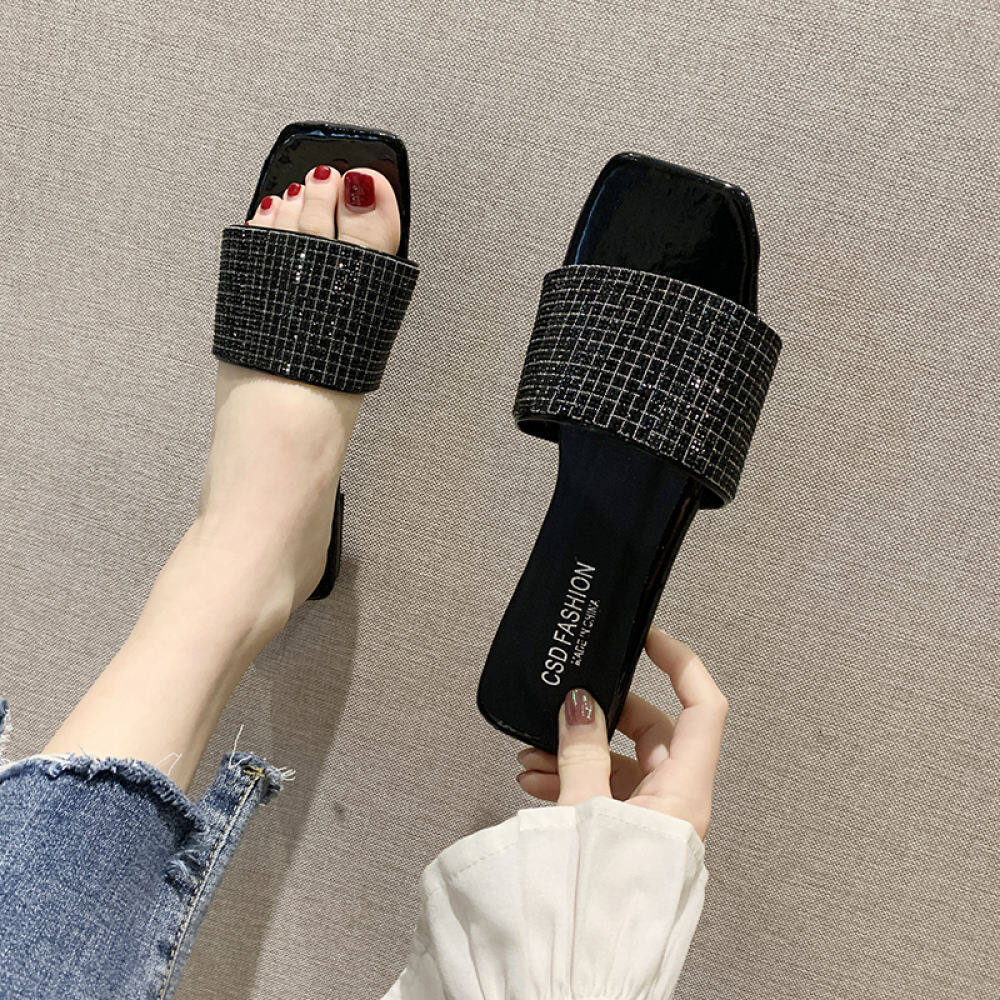 Big Size 36-42 Women Flat Slippers Casual Rhinestone Summer Sandals 2020  Fashion Women Shoes