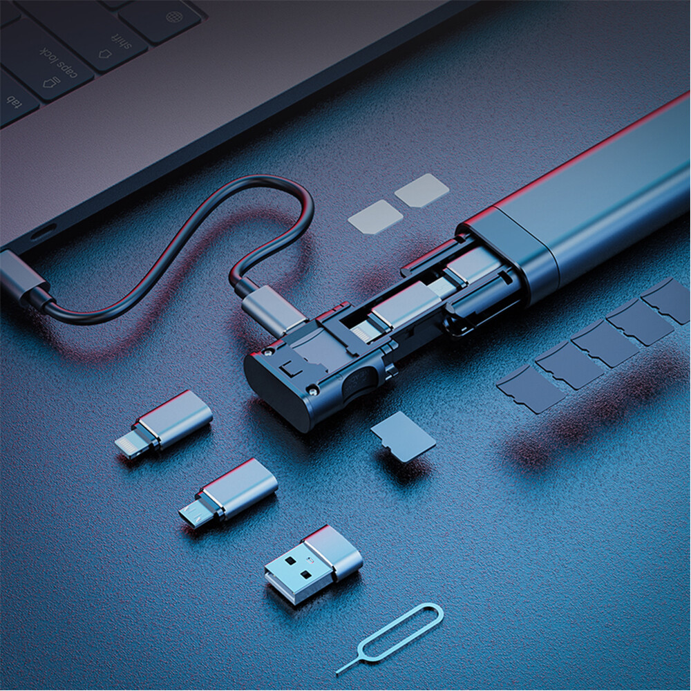 TOPZERO Hộp Cáp dữ liệu USB đựng Cạc mạng có thể đặt trước đa năng 9 trong 1 đa năng cho Bộ đọc Bộ nhớ thẻ TF Bộ Sim