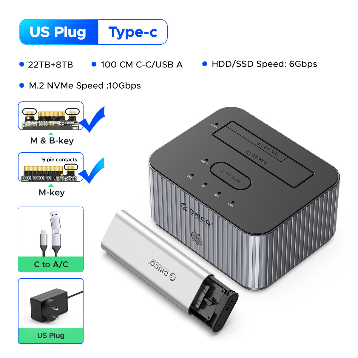 ORICO 2Bay NVME SATA 2Bay 4Bay NVME Cross-protocol Offline Clone