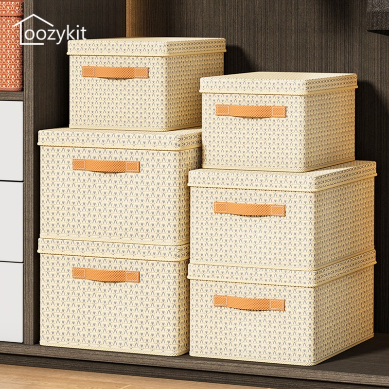Loozykit Foldable Lid Storage Box With PP Board Clothes Quilt Pants Storage Box Wardrobe Organizer