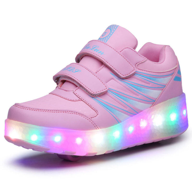 Phân phối 2020 Heelys Cậu Bé Trượt Patanh Giày Trẻ Em Giày Với Bánh Xe Giày Da Đen Led Kích Thước Hồng Đen