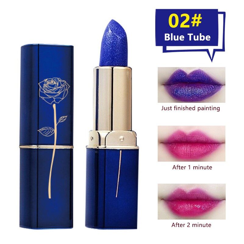 LESSXCOCO Blue Rose Lipstick Temperature Color Changing Lip Moisturizing Balm Female Makeup Sexy