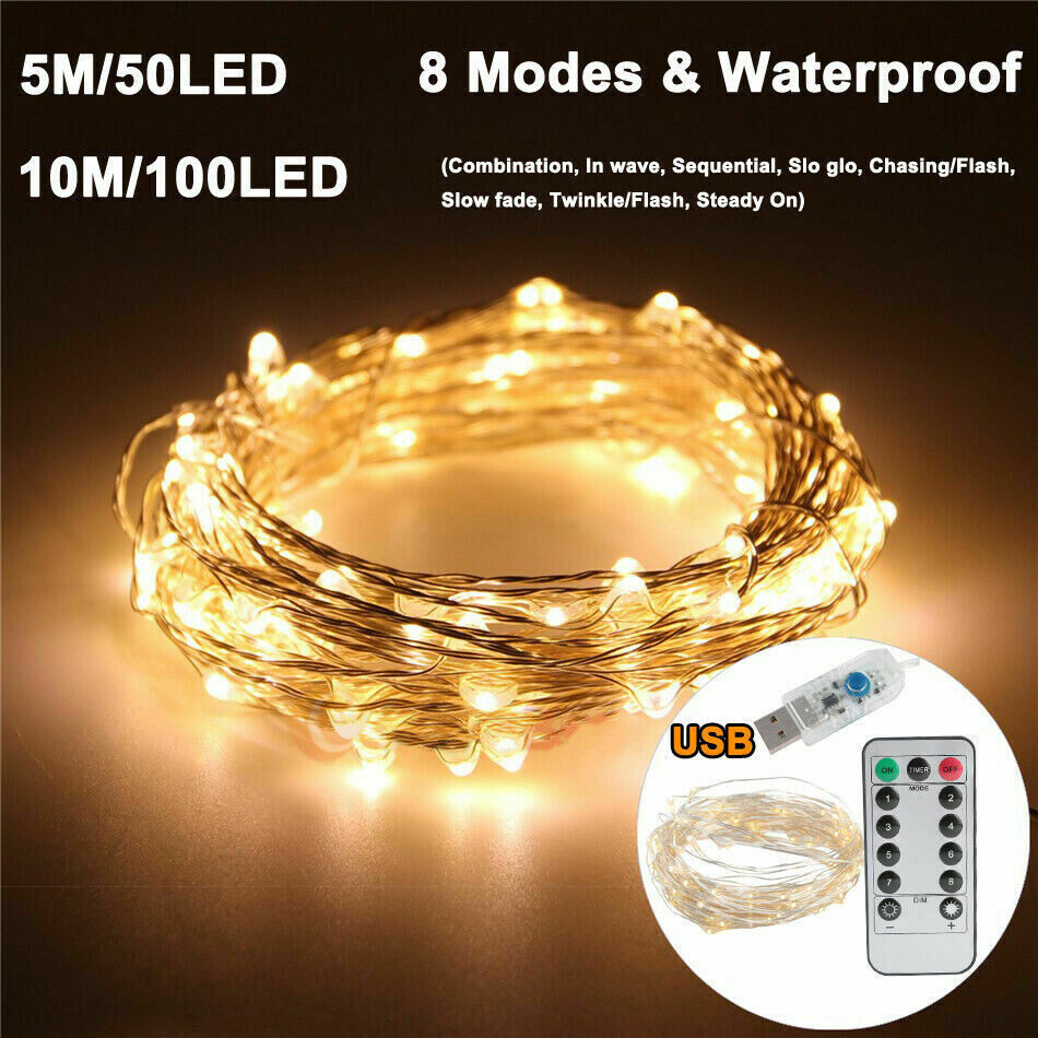 5/10M 50/100Led USB Copper Wire RGB Fairy String Light With Remote Control