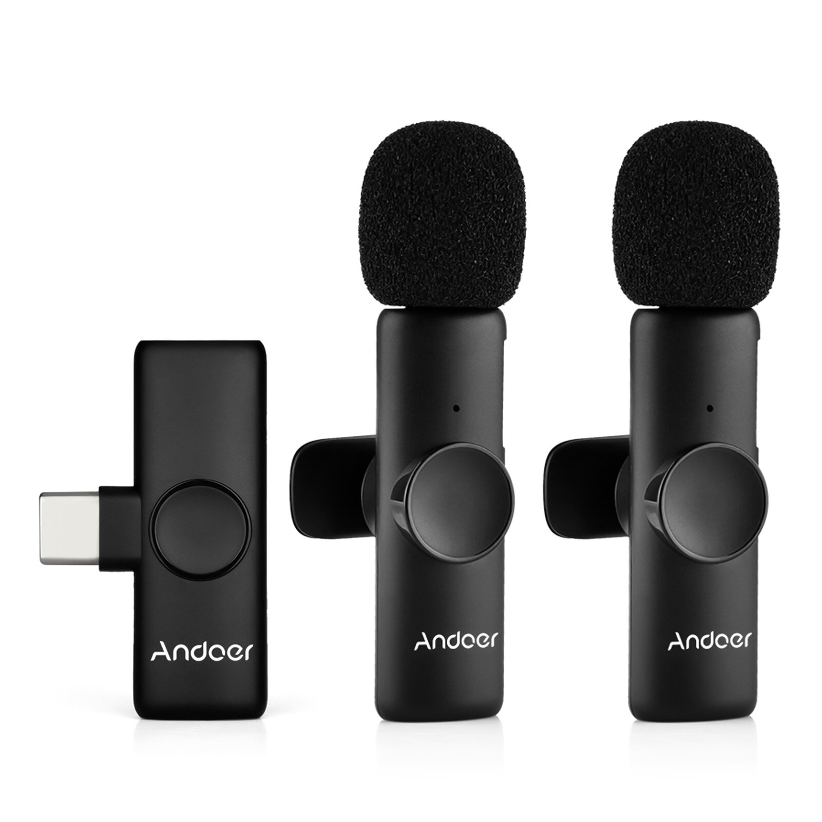 Nishore- Andoer One-Trigger-One Mini 2.4G Wireless Microphone System Clip-on Mic 20M Transmission Range Built-in Batte-ry Plug-and-Play for Type-C Smartphones Tablets Vlog Live Streaming Interview