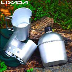 LIXADA 3 Bộ Nồi Nhôm Quân Sự Căng Tin Cốc Gỗ Bếp Bộ Bao Da Dùng Cho Cắm Trại Đi Bộ Đường Dài Mang Trang Bị Sau Lưng