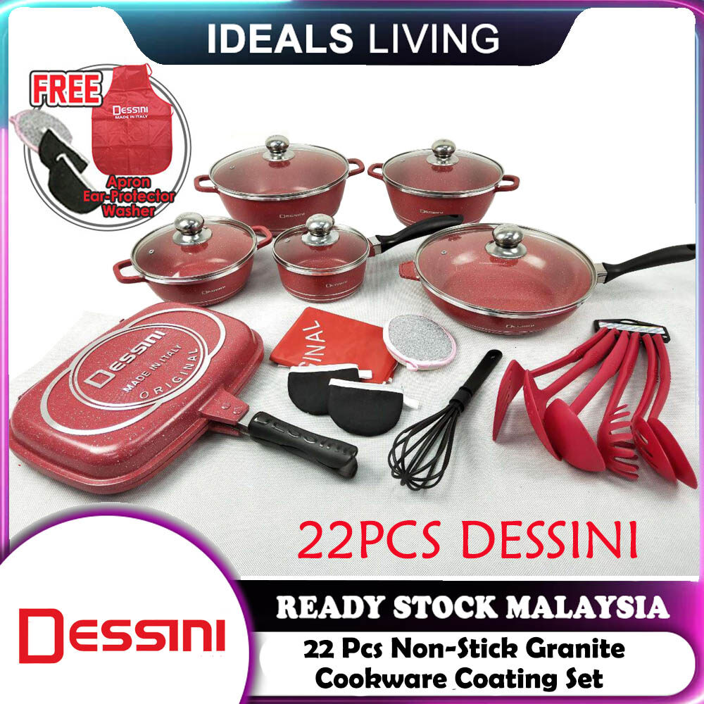 22 Pcs Dessini Cookware Set Italy Non Stick Granite Coating Cookware Set Periuk Dapur Lazada
