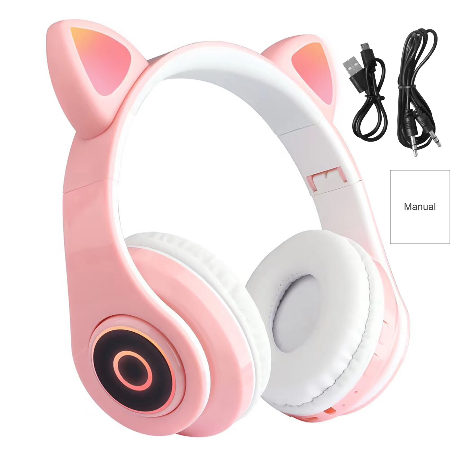 Tai Nghe Bluetooth Không Dây B39 Hình Tai Mèo Có Đèn Và Mic Cho Nữ (Màu Hồng)