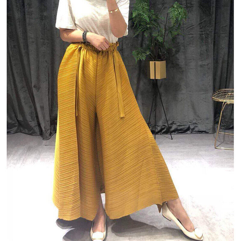Plus Size Elastic-Waist Straight-Leg Pants Straight-Leg Pants Pleated Wide-Leg Pants Ys8513