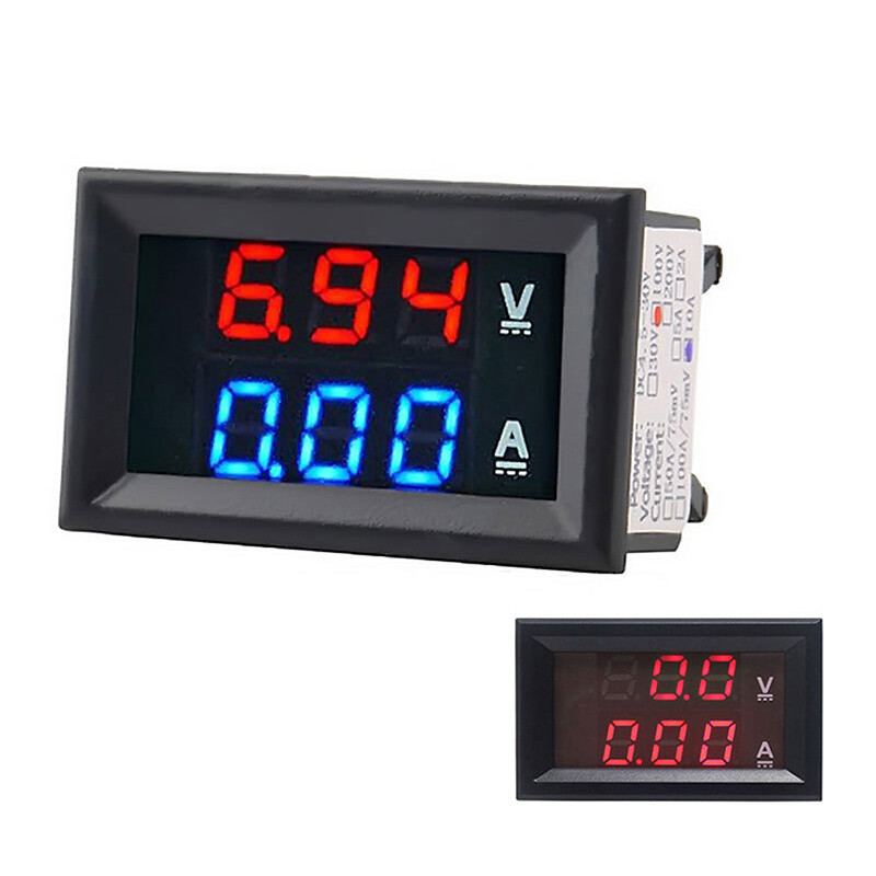 💖Best Buyle DC 0-100V 10A Digital Voltmeter Ammeter Dual Display Voltage Detector Current Meter Panel Amp Volt Gauge 0.28quot; Red Blue LED