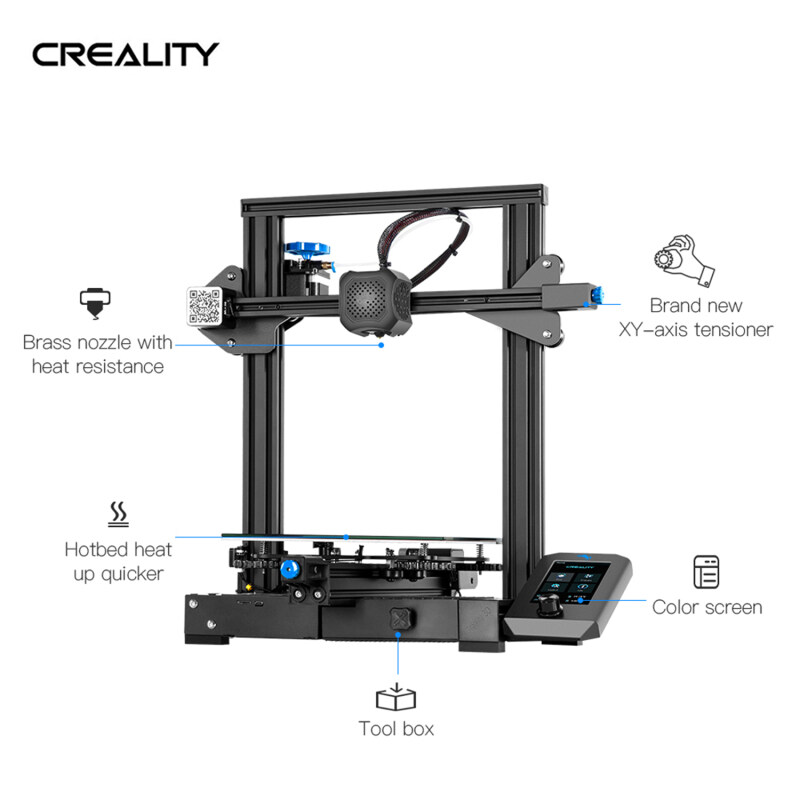 (Free 20m white PLA filament +8GB TF card)Creality 3D Ender-3 V2 3D Printer Kit All-Metal Integrated Structure Silent Mainboard New UI Display Screen Support Resume Printing 220X220X250mm Build Volume Singapore