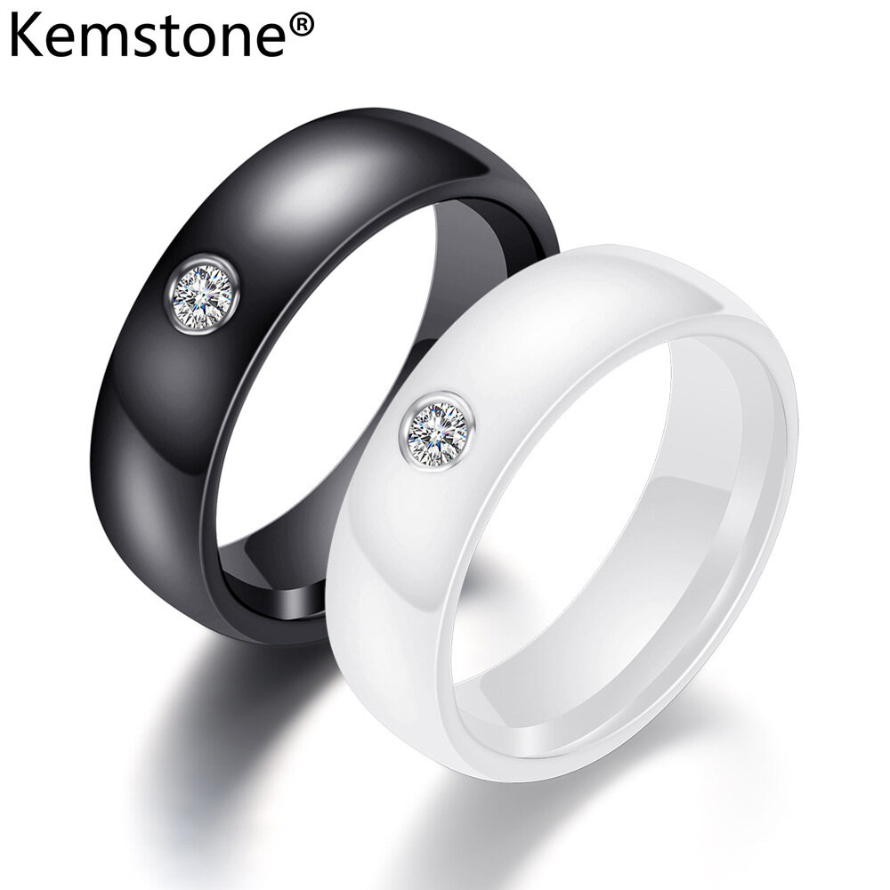 Kemstone Nhẫn Zirconia Sứ Màu Trắng/Đen Đơn Giản 6MM, Trang Sức Cặp Đôi Cho Nam Nữ