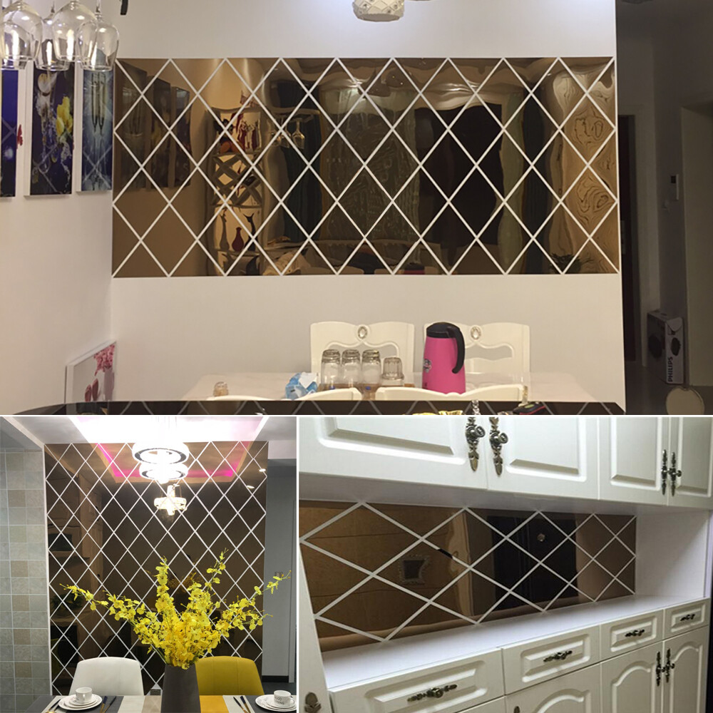 【Lightingeverthing】 Tấm Dán Tường Gương Tường Nền Khảm Hình Thoi Tự Dính Miếng Dán Trang Trí Gương Acrylic, Trang Trí Phòng Khách Phòng Ngủ 50x5 0Cm/50x10 0Cm/100x100cm