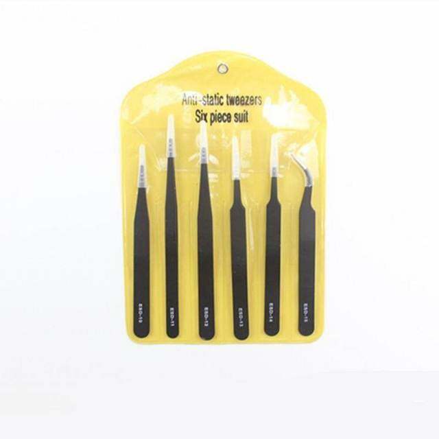 6pcs/set Stainless Steel Tweezers Curved Pointed Straight Black Tweezers Nail Art Rhinestones Tweezer Pick Tool