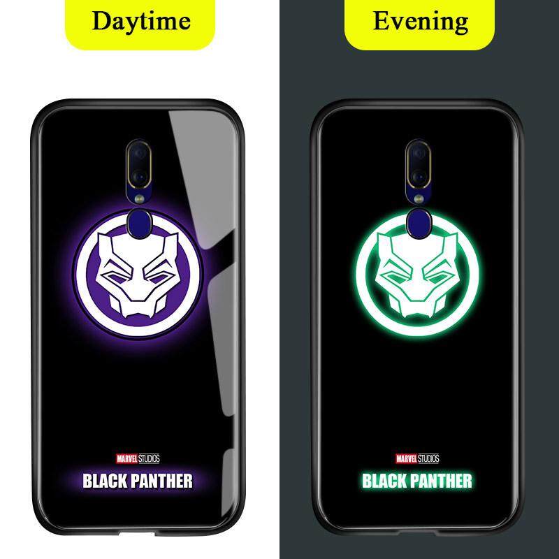 Untuk OPPO F11 A9 A9X Cahaya Berseri-seri Dalam Gelap Marvel Manusia Super Avenger Logo Sarung Berkilau Ironman Spiderman Thor Kaca Antigores Kembali Casing Kover