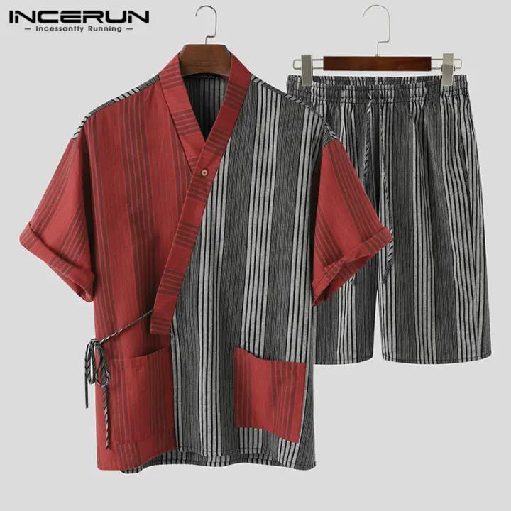 Men/'s Japanese Yukata Linen Kimono Shorts Pajamas Suits Nightwear Night Gown Set