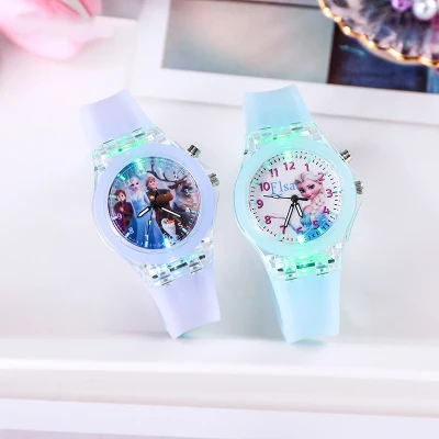 Elsa Watch Kids Watch with Light Frozen Luminous Watches Cartoon Princess Girls Color Light Source Silicone Children Watch Boys Gift Clock Wrist