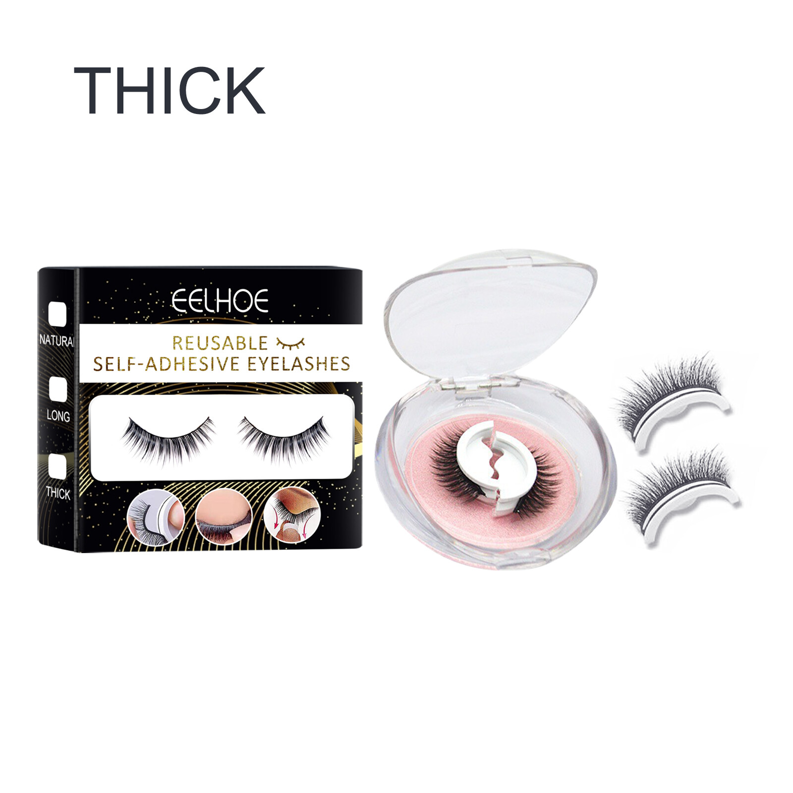 【Hot Sale】Eelhoe Reusable Self-adhesive False Eyelashes Natural  Long Thick Multiple Reversible Self-adhesive Free Glue 3D Fake Eyelashes Professional Non Irritating Comfortable Reusable Cosmetics（1Pair）