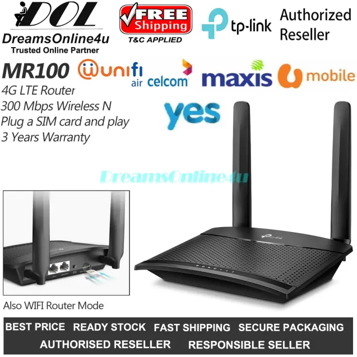 Tp Link Tl Mr100 Mr100 300 Mbps Wireless N 4g Lte Router Unifi Air Yes Umobile 3 Years Warranty Lazada
