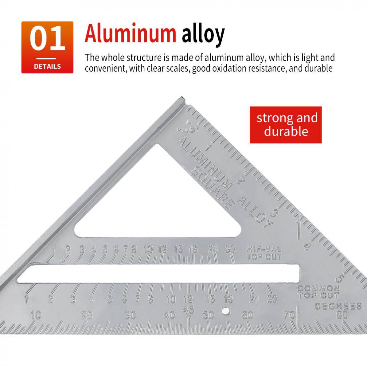 7 Inch Aluminum Alloy Triangle Ruler Angle Protractor Metric Imperial Woodwork Measuring Tool