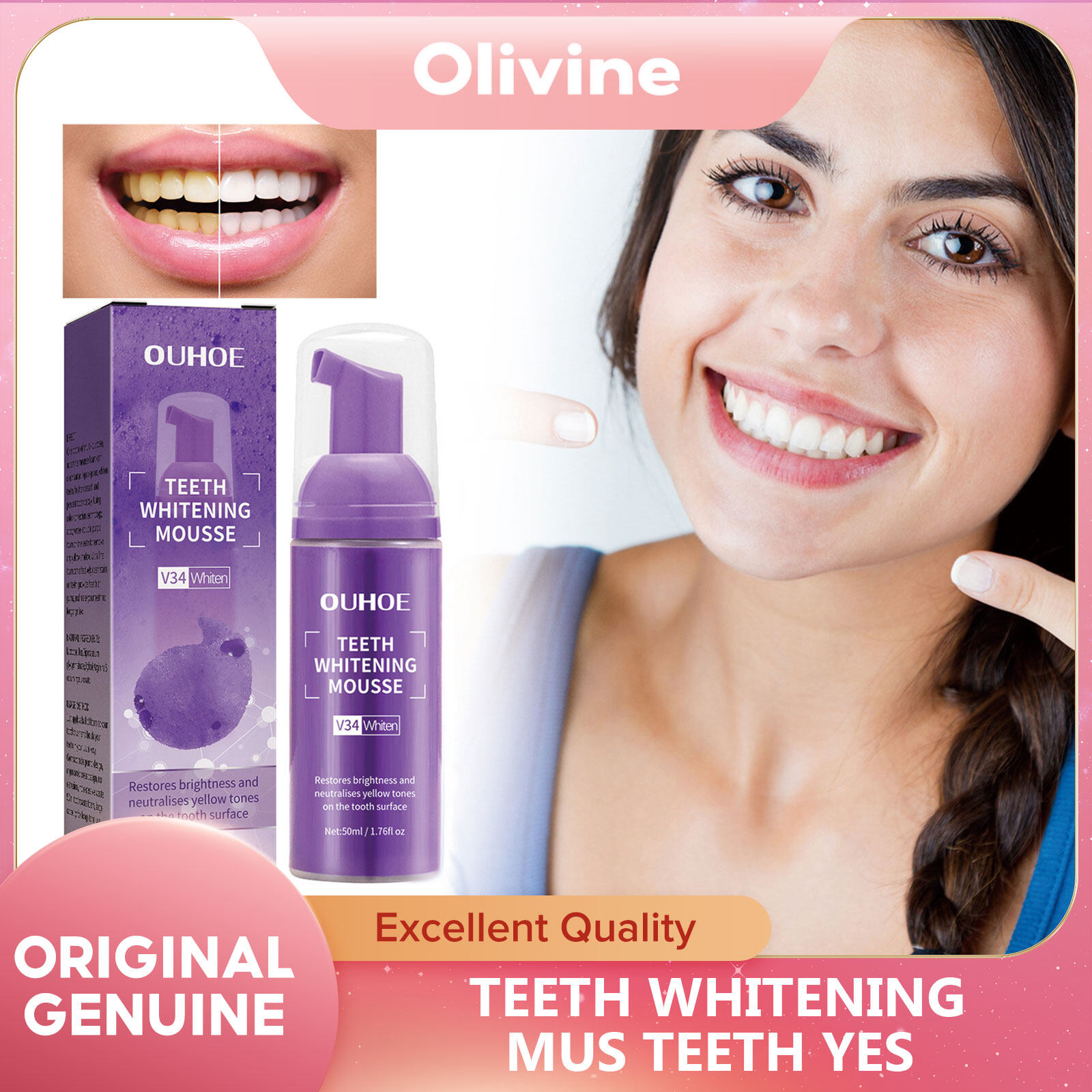 Ouhoe Teeth Whitening Mus Teeth Yes Refreshing Taste Toothpaste
